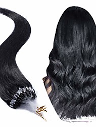 cheap -Micro Link Human Hair Extensions Micro Ring Loop Remy Hair Piece Beads Cold Fusion Stick Tipped Hair Fish Line Natural Straight Real Hair Extension For Women 16 inch 50g 100 Strands #01 Dark Black