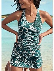 cheap -Women&#039;s Swimwear Tankini 2 Piece Normal Swimsuit Open Back Floral Green Tunic Blouse Scoop Neck Bathing Suits Sports Active Casual / Vacation / New / Padded Bras