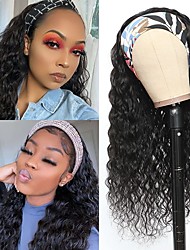 cheap -Water Wave Headband Wig Human Hair Headband Wigs for Black Women 150% Density Wet and Wavy Wig Glueless Human Hair Wigs Half Wig With Headband Machine Made Natural Color