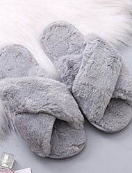 cheap -Women&#039;s Slippers Fuzzy Slippers House Slippers Flat Heel Open Toe Casual Sweet Home Daily Faux Fur Loafer Winter Solid Colored Wine Black Gray