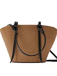 cheap -Women&#039;s Straw Bag Tote Handbags Tote Straw Bag Straw Plain Shopping Daily Khaki black stitching khaki