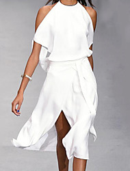 cheap -Women&#039;s A Line Dress Midi Dress White Black Gray Sleeveless Pure Color Split Spring Summer cold shoulder Personalized Stylish Elegant Loose 2022 S M L XL XXL