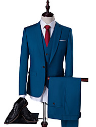 cheap -Lake blue Men&#039;s Wedding Suits 3 pcs Solid Colored Standard Fit Single Breasted One-button 2022