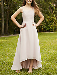 cheap -A-Line Asymmetrical Junior Bridesmaid Dress Party Chiffon Sleeveless Spaghetti Strap with Pleats 2022