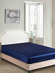 cheap -Satin Bed Fitted Sheet Mattress Protector Bedspread Pad Cover Blue, Queen/King Size/Twin For Home Hotel Hospital Dorm Without Pillowcases