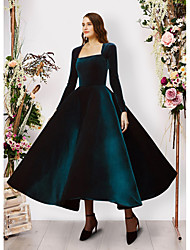 cheap -Ball Gown Elegant Vintage Prom Formal Evening Dress Square Neck Long Sleeve Ankle Length Velvet with Pure Color 2022
