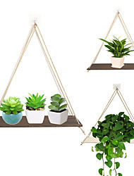 cheap -Wooden Plant Rack Wall Hanging Design Ornament Storage Rack Simple Style Wall Hanging Pendant with Hemp Rope And Hook