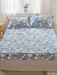cheap -1-Piece Fitted Sheet Deep Pocket Cotton Blue Floret Floral Printed Soft Skin Comfortable Without Pillowcases/Pillow Shams