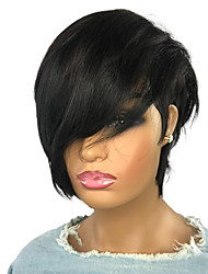 cheap -Black Color Glueless Short Human Wigs With Bangs Non Lace Brazilian Hair Pixie Cut Wig For Black Women Machine Made Human Hair Bob Wig