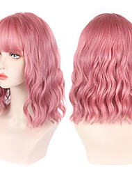 cheap -Pink Ladies Wig Soft Wave Wig With Air Bangs Wavy Curly Hair Wig Synthetic Short Shoulder Long Wig Heat-resistant Fiber Cosplay Wig Suitable For Girls To Dress Up as a Wig