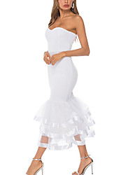 cheap -Women&#039;s Shift Dress Maxi long Dress White Sleeveless Solid Color Ruched Fall Winter Strapless Elegant Prom Dress 2022 S M L XL XXL / Party Dress