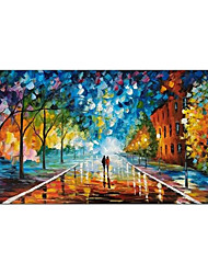 cheap -Oil Painting Handmade Hand Painted Wall Art Abstract Rain Street Tree Lamp Knife Landscape Home Decoration Decor Rolled Canvas No Frame Unstretched