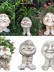 cheap -The Face Statue Planter Resin Figurine Plant Pot Funny Face Art Sculpture Flowerpot with Drain Hole Garden Decoration