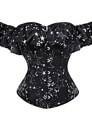 cheap -Corset Women&#039;s Corsets Comfortable Overbust Corset Tummy Control Push Up Basic Spot Geometric Hook &amp; Eye Lace Up Polyester Wedding Party Winter Spring Black / Print / Tie Back