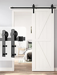 cheap -Heavy Duty Sturdy Sliding Barn Door Hardware Kit Double Door - Smoothly and Quietly - Simple and Easy to Install - Fit 1 3/8-1 3/4&quot; Thickness Door Panel(Black)(J Shape Hangers)