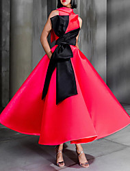 cheap -Ball Gown Color Block Celebrity Style Elegant Prom Formal Evening Birthday Dress High Neck Sleeveless Ankle Length Satin with Bow(s) 2022