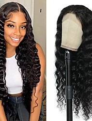 cheap -Loose Deep Wave 13x4 HD Lace Front Wigs Human Hair Pre Plucked Bleached KnotsCurly glueless Transparent Lace Front Wigs Human Hair For Black Women with Baby Hair 14 Inch - 30 Inch 150% Density