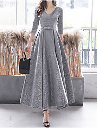 cheap -A-Line Mother of the Bride Dress Elegant Sparkle &amp; Shine V Neck Ankle Length Sequined 3/4 Length Sleeve with Sash / Ribbon Pleats 2022