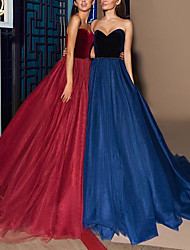 cheap -A-Line Elegant Princess Wedding Guest Formal Evening Dress Strapless Long Sleeve Court Train Tulle with Pleats Pure Color 2022