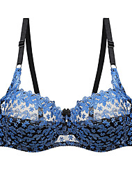 cheap -Women&#039;s Bras &amp; Bralettes Lace Bras Underwire Bra Fixed Straps Adjustable Full Coverage Flower / Floral Micro-elastic Breathable Push Up Date Casual / Daily Blue