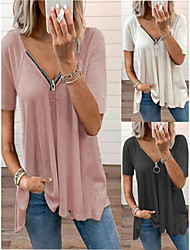 cheap -Women&#039;s T shirt Plain Short Sleeve V Neck Basic Tops White Gray Pink / Wash with similar colours / Micro-elastic