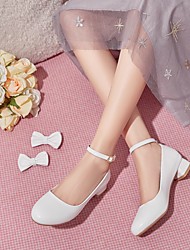 cheap -Women&#039;s Wedding Shoes Wedding Heels Bridesmaid Shoes Bowknot Chunky Heel Ankle Strap Heel Round Toe Daily Microfiber Ankle Strap Solid Colored White Black Pink