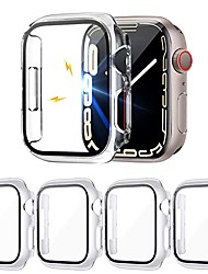 cheap -[4-Pack] PC Case Compatible with Apple Watch Series 7 41mm/45mm, Built in Tempered Glass Screen Protector Full Coverage Plated Protective Cover Bumper Accessories for iWatch 7 41mm/45mm
