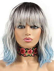 cheap -Blue Wigs for Women Bob Curly Wavy Wig With Air Bangs Synthetic Short Wave Wig With Bangs Heat-resistant Synthetic Fiber Wig Suitable For Daily Party Role-playing Costume Wig