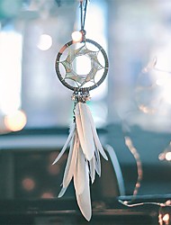 cheap -Alynsehom Dream Catcher Car Interior Rearview Mirror Hanging Decor Handmade Grids Nature Feather Small Boho Car Charms Pendant Accessories