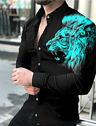 cheap -Men&#039;s Shirt Lion Animal Turndown Street Casual Button-Down Print Long Sleeve Tops Casual Fashion Breathable Blue / Spring / Summer