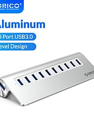 cheap -ORICO Aluminum Bevel Design Multi 10 Ports USB 3.0 HUB High Speed Splitter With 12V Power Adapter ForMacbook Computer Accessories