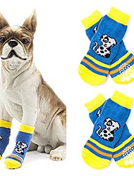 cheap -4Pcs Dog Cats Puppy Socks Stocking Print Breathable Elastic Pet Dogs Three Sections Long Socks for Indoor on Hardwood Floor Wear for Small Medium Large Dogs Gifts Blue S