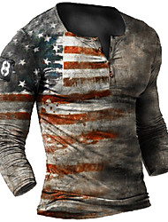 cheap -Men&#039;s T shirt Tee 3D Print Graphic Prints American Flag Plus Size Henley Casual Daily Button-Down Print Long Sleeve Tops Basic Fashion Vintage Designer Blue Khaki Brown