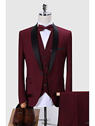 cheap -Burgundy Men&#039;s Prom Tuxedos 3 pcs Solid Colored Standard Fit Single Breasted One-button 2022