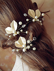 cheap -Bride Alloy Leaf Jewelry Handmade Headdress Korean Hair Accessories Pearl Plate Hair Fork Hairpin Ancient Costume Changeable U-shape