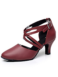 cheap -Women&#039;s Modern Shoes Ballroom Shoes Character Shoes Indoor Performance Waltz Sandal Solid Color Customized Heel Cuban Heel Black Red Cross Strap