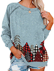 cheap -Women&#039;s Sweatshirt Pullover Plaid Checkered Tartan Christmas Tree Print Crew Neck Christmas Christmas Gifts Daily 3D Print Active Streetwear Hoodies Sweatshirts  Blue Gray Khaki