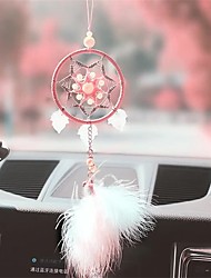cheap -Car Interior Rearview Mirror Hanging Decor Handmade Grids Nature Feather Cute Pink Car Charms Pendant Accessories Interior Decoration Car Accessories for Women Girl 1PCS