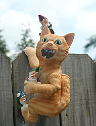 cheap -Novelty Cat Eating Dwarf Garden Statue Dwarf Resin Figurine Garden Decoration Outdoor Animal Gnome Ornament Decor