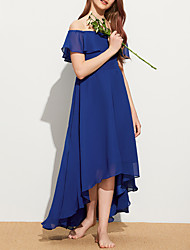 cheap -A-Line Asymmetrical Junior Bridesmaid Dress Party Chiffon Sleeveless Off Shoulder with Pleats 2022