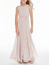cheap -A-Line Floor Length Junior Bridesmaid Dress Party Chiffon Sleeveless Spaghetti Strap with Sash / Ribbon 2022