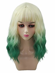 cheap -Women&#039;s Blonde and Green Wavy Wig with Air Bangs