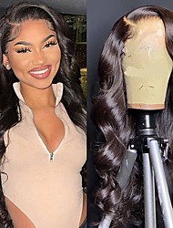 cheap -Front Lace Wig Real Human Hair 18-32 Inch Body Wavy Lace Front Wig Suitable For Women 13x4 Lace Front Wig Pre-pulled Hairline And Baby Hair 150% Density 10A Dyed Natural Black Hair Wig