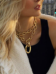 cheap -european and american cross-border jewelry, trendy personality aluminum chain multi-layer necklace, fashionable geometric metal buckle clavicle necklace female