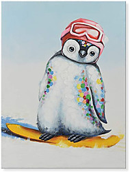 cheap -Oil Painting Handmade Hand Painted Wall Art Modern Cute Baby Penguin Skiing Animal Home Decoration Decor Rolled Canvas No Frame Unstretched
