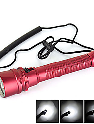 cheap -LED Flashlights / Torch Waterproof 4000 lm LED Emitters 1 Mode Waterproof Camping / Hiking / Caving Everyday Use Diving / Boating Red Black / 5 (High &gt; Mid &gt; Low &gt; Strobe &gt; SOS)