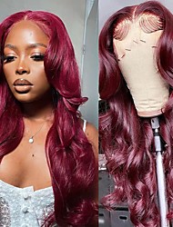 cheap -Burgundy Lace Front Wigs Human Hair Body Wave 13x4 HD Lace Frontal Human Hair Wigs for Black Women 9A Brazilian Virgin Hair Pre Plucked Bleached Knots Human Wigs with Baby Hair