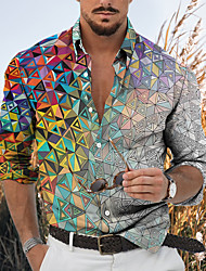 cheap -Men&#039;s Shirt 3D Print Gradient Argyle Turndown Daily Holiday 3D Print Button-Down Long Sleeve Tops Casual Fashion Breathable Gray