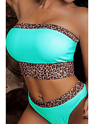 cheap -Women&#039;s Swimwear Bikini 2 Piece Normal Swimsuit Open Back Printing Leopard Green Pink Tube Top Strapless Bathing Suits New Casual Vacation / Sexy / Modern / Spa / Padded Bras