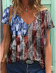 cheap -Women&#039;s Geometric T shirt Geometric American Flag V Neck Basic Tops Red / 3D Print